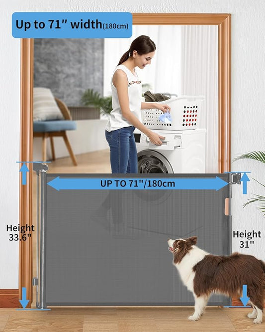 Retractable Baby Gate for Doorways and Stairs, Mesh Safety Gate for Pet, Indoor & Outdoor Use, One-Hand Operation, Easy Installation, 33.6" Tall, Expands to 55" Wide（Grey,33.6"x55")