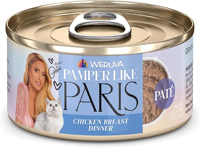 Weruva Paris Hilton Pamper Like Paris Natural Grain Free Wet Cat Food, Chicken Breast Paté, 2.47oz Can (Pack of 12)