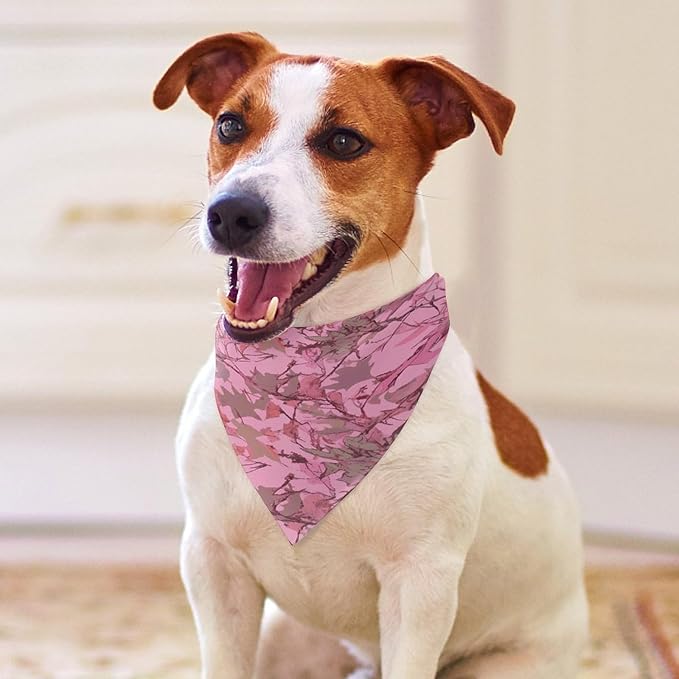 Dog Bandana Spring Pet Scarf Adjustable Triangle Pink Leaves Camo Printing Dog Bib Washable Polyester Puppy Bandana for Small Medium Large Dogs Cat Birthday Party Supplies