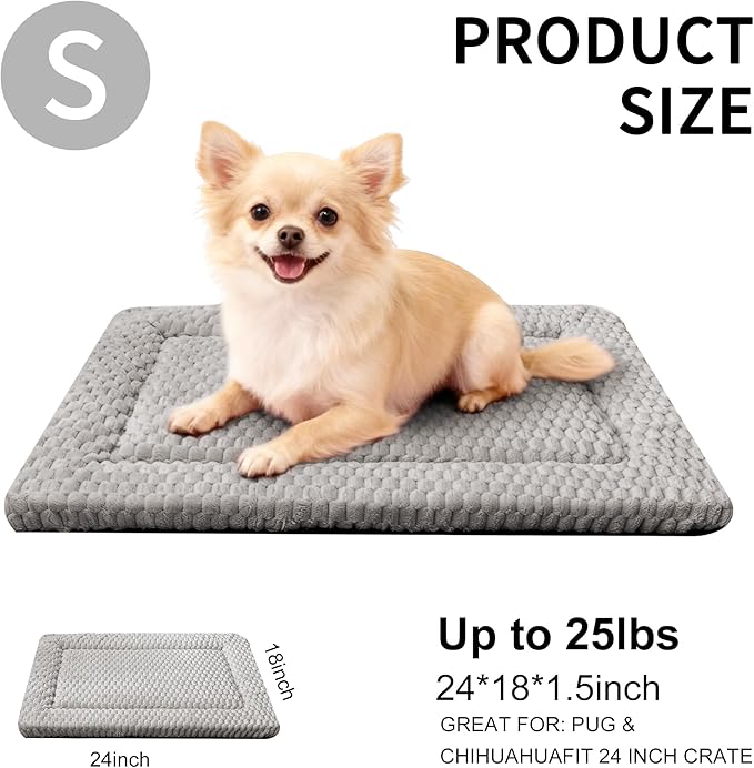 Dog Bed Mat - Dog Crate Pad - Reversible Mat for Pet Comfort - Soft Bed Crate Pads for All Seasons - Durable, Machine Washable Mat for Crates, Travel, and Home (Light Gray, 24" L*18" W*1.5" Th)