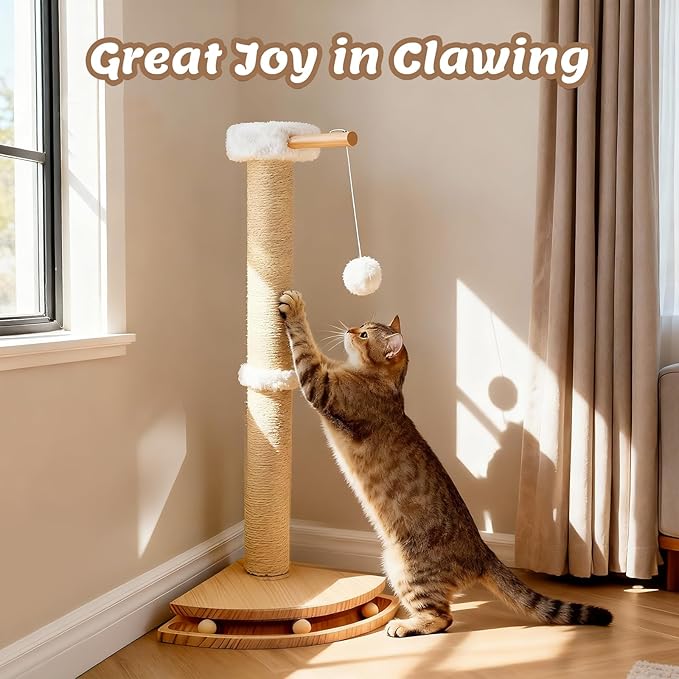 Cat Corner Scratcher with Interactive Ball Toys for Indoor Cats, Sisal Cat Scratching Post with Danging Ball for Wall Corners Furniture Protector 28''