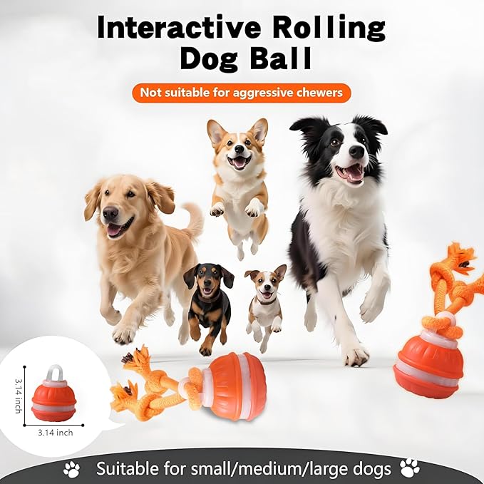 Interactive Dog Toys, Motion Activate Rolling Ball for Small Medium Large Dogs, Automatic Moving Toy, Interactive Dog Ball Stimulation Toy for Boredom Relief (Orange-A)