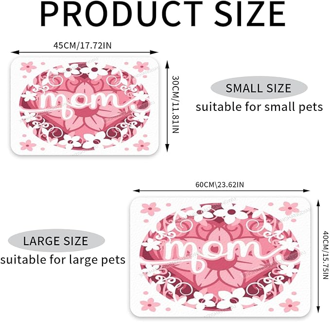 Dog Food Mats for Floors Absorbent Pet Cat Food Mat Happy Mother's Day Floral Gift Mom Cp Non Slip Dogs Bowl Mats for Water Dog Placemats Feeding Mat Pet Supplies 18X12In