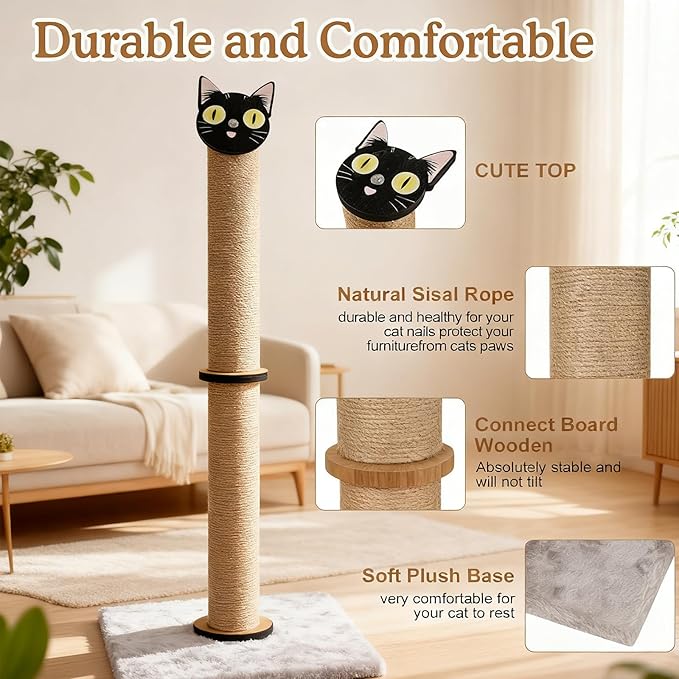 Big Cat Scratching Post for Large Cats, Cat Scratching Post Heavy Duty Posts Tower with Plush Perch, 33 Inch Tall Sisal Rope Cat Scratcher for Indoor Cats