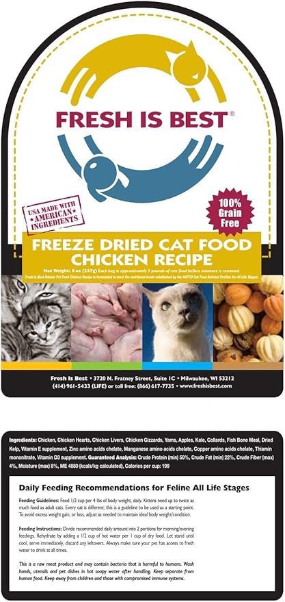 Fresh Is Best Chicken Freeze Dried Cat Food – Raw Cat Food for Kittens & Adult Felines – High-Protein Freeze Dried Raw Chicken in Resealable Zipper Bag – Made in The USA – 8 oz