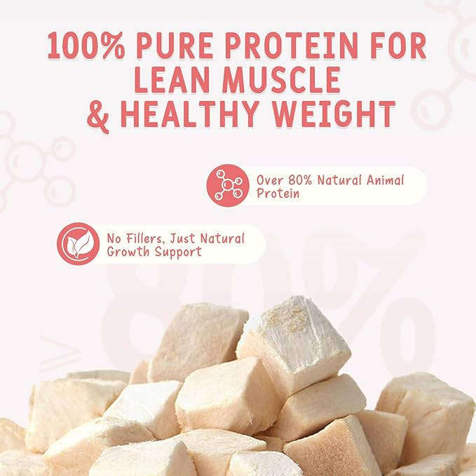 Freeze Dried Chicken Cats & Dogs Treats 80g, Single Ingredient, Premium Quality High Protein Training Treats, Low Fat for Weight Management, Grain Free, Gluten Free, Filler Free