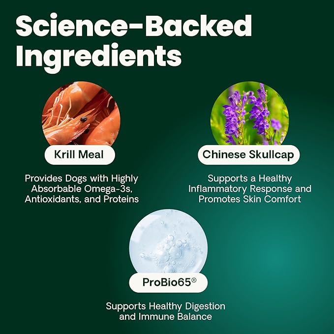 VetriScience Allergy & Itch Support Chews, Allergy Plus Skin Supplement for Dogs, Allergy Chews for Itching, Scratching, and Licking, Support Skin and Immune Health, Duck, 75 Count