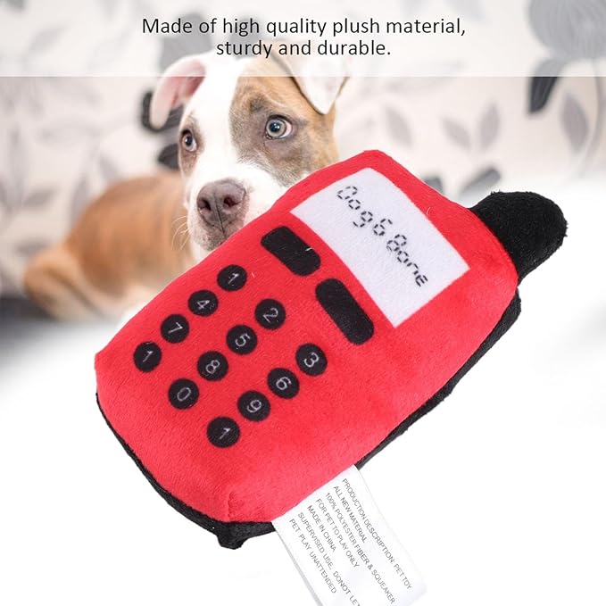 F&Yard Pet Chew Accessory Plush Phone Shape Squeaky Bite Item for Dogs and Cats, Soft Pet Play Supply (Red)