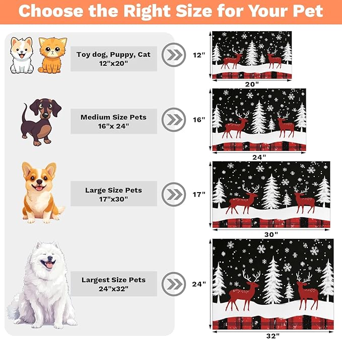 Christmas Forest Deer Dog Food Mat for Floors Absorbent, Quick Dry Water Dispenser Mat for Food, Water, Pet Supplies 17" x 30",