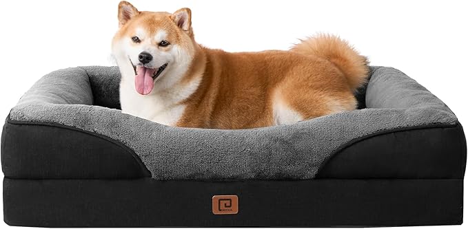 EHEYCIGA Orthopedic Dog Bed for Large Sized Dog, 36x27x7 Inch Large Memory Foam Dog Couch Bed with Sides, Waterproof Liner & Washable Removable Cover, Bolster Pet Sofa, Grey/Black