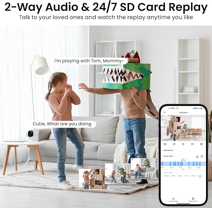 2K Cameras for Home Security-Outdoor/Indoor Camera for Dog/Cat/Pet/Nanny/Baby/Elderly, Color Night Vision, White Light, Siren, 24/7 SD Recordings, Works with Alexa, Plug in (C1-White-1pack-2.4G)