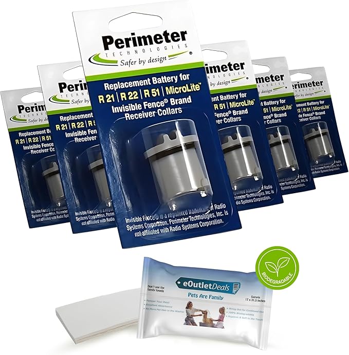 Perimeter Technologies Collar Battery Compatible with Invisible Fence Brand - Bonus eOutletDeals Pet Towel ( 6 Pack )
