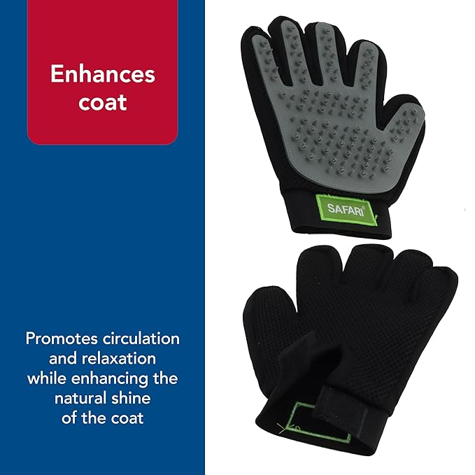 Coastal Pet Safari Grooming Mitt - Gentle Alternative to Pet Brushes for Wet & Dry Grooming - Mitt with Rubber Tips to Trap Hair & Fur - Black & Gray, Right Hand Only