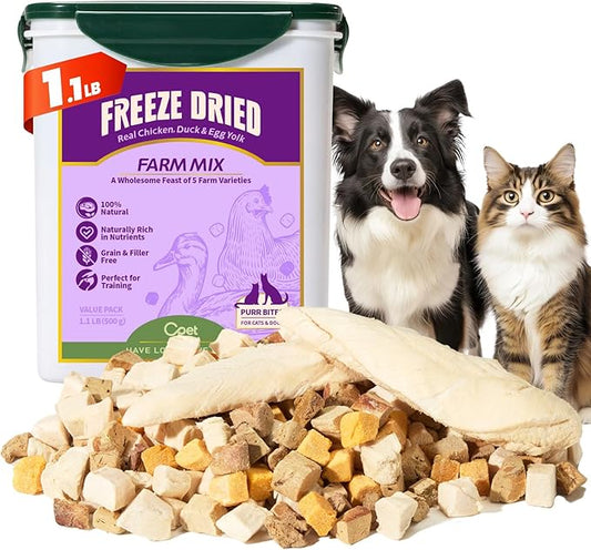 OPET Freeze Dried Cat Treats - Single Ingredient High Protein Pet Food, Healthy Training Snacks, Freeze Dried Food Toppers for Cats and Dogs, Grain Free (1.1 LB, Variety Chicken)