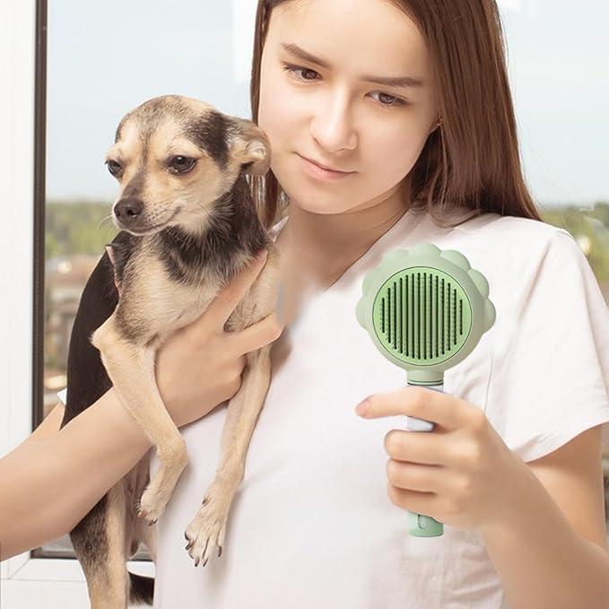 Pet Spray Hair Removal Comb, Dogs and Cats to Remove Tangled and Loose Hair, Self Cleaning Cat Grooming Brush for Massage, Deshedding Dog Brush for Pets Cats Dogs (Green)