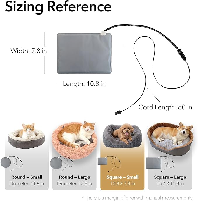 USB Pet Heating Pad – Turns Any Pet Bed Heated (Use Inside Bed), 5V/2A Required, 5-Temp & Timer, 140°F Auto Shut-Off, Waterproof Warmer for Cats/Dogs, Power Bank/Wall/Car Powered (8"x11.5")