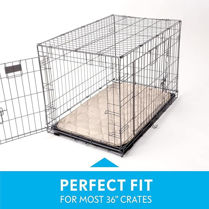 Paw Inspired Washable Padded Crate Mats for Dogs | 35” x 22” Pad, Fits 36-inch Kennels | Leakproof, Waterproof Bottom, Plush Pet Beds (Tan)