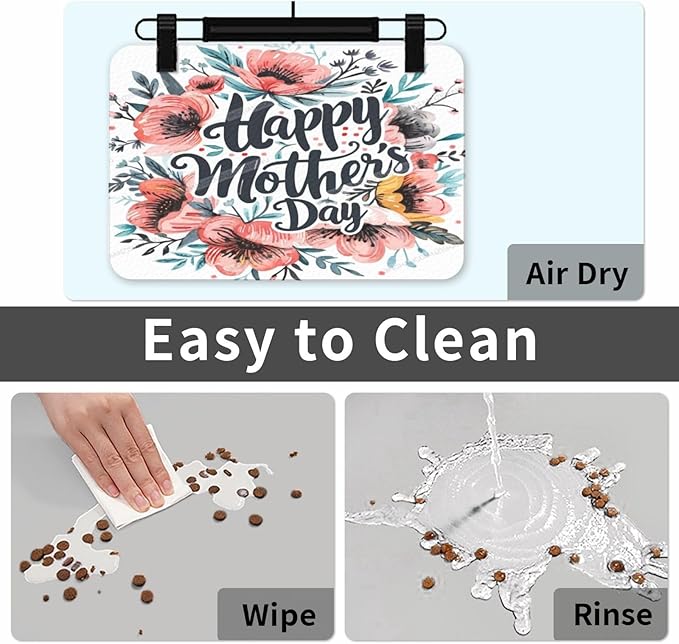Dog Food Mats for Floors Happy Mother's Day Watercolor Floral Gift Mom Kx Absorbent Pet Cat Food Mat Quick Dry Dog Bowl Mats for Water Pet Supplies 24x16In