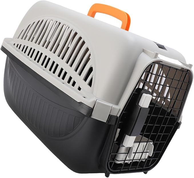 AYNEFY Dog Travel Supplies Easy to Assemble Portable Dog Carrier with Ample Space and Excellent Ventilation for Outdoor Travel and Vet Visits Plastic Pet Carrier (Black)