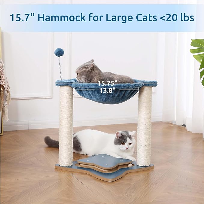 Cat Scratching Post for Indoor Cats, Small Cat Tree Tower with Hammock Wooden Interactive Track Ball,Wooden Interactive Ball Track for Kitten and Adult Cats,18inches (Grey)