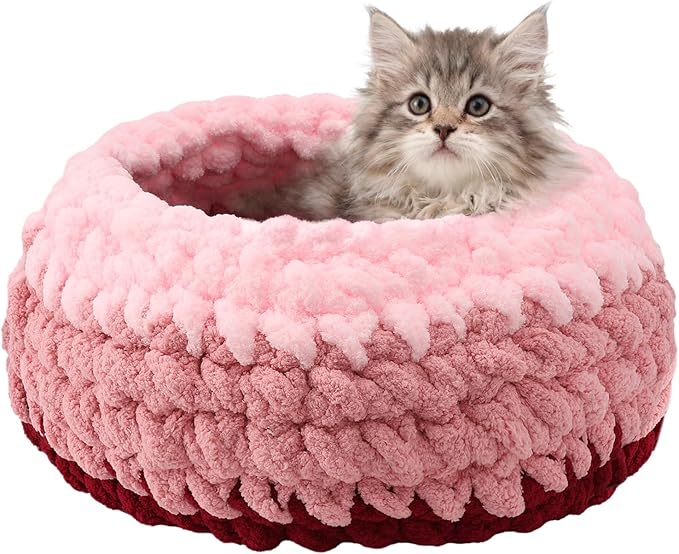 Rondo Cat Nest for Indoor Kitten Cloud Pink Handwoven Washable Cat Nest Bed Extra Soft Round Cave House Furniture
