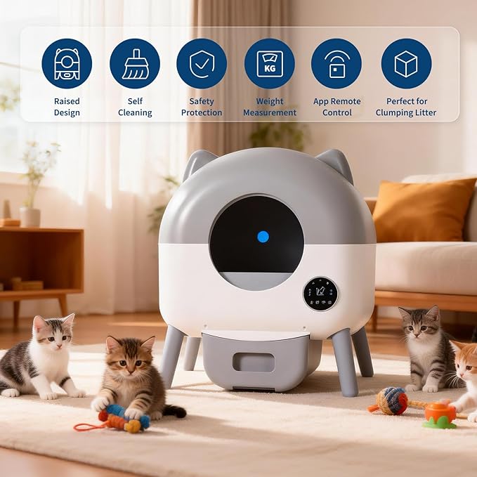 Automatic Self Cleaning Litter Box, Extra Large Automatic Cat Litter Box Self Cleaning Robot for Cats, Smart Safety Sensors-App Control-Low Noise, Washable Tray, 20 pcs Trash Bag