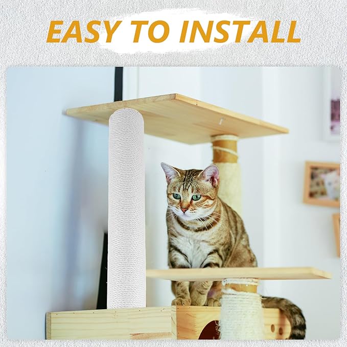 HEMOTON Small Cat Scratching Post Replacement with White Hemp Rope 40cm Height X 8cm Diameter Decorative Indoor Cat Scratch Pole for Kittens