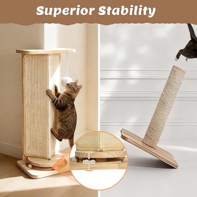 Couch Cat Corner Scratcher with Interactive Ball Toys for Cat, Replaceable Sisal Scratch Pad, Kitten Wall Scratcher for Couch, Wall Furniture Protector 25''