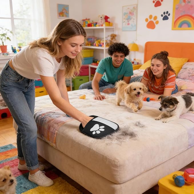 Pet Hair Remover Glove – Silicone Bristles Size, Flexible Grooming Mitt | Electrostatic Cleaning Mitt, Shedding Lint Catcher | for Furniture Carpet Couch Bedding and Auto Interior