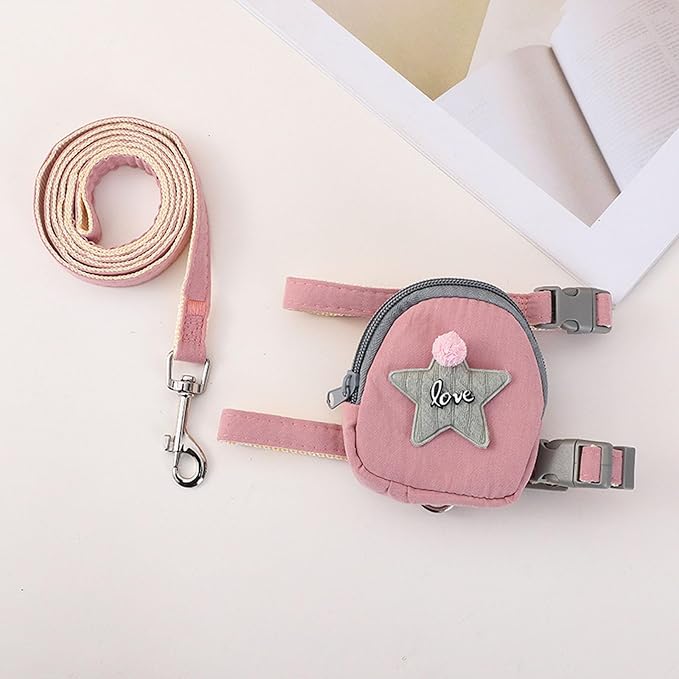 Pet Harness Leash Set, Cute Backpack Cat Vest Belt Leash Snap Design Pet Harness Leash Comfortable and Breathable Dog Vest Leash Outing Supplies School Bag Pet Supplies