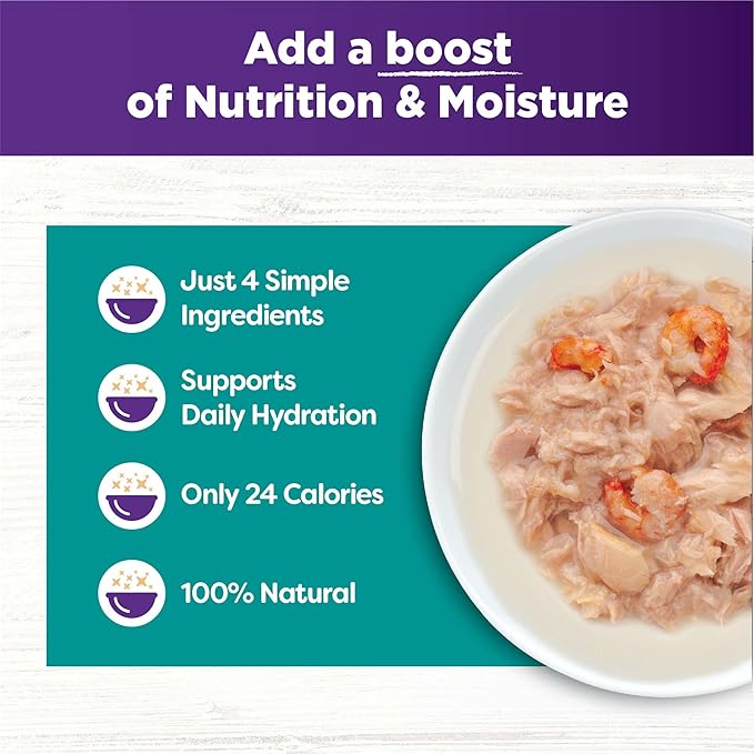 Wellness Bowl Boosters Wet Cat Food Topper, Grain Free, Natural, Flaked Tuna & Shrimp Recipe in Broth, 1.75 Ounce Pouch (Pack of 12)