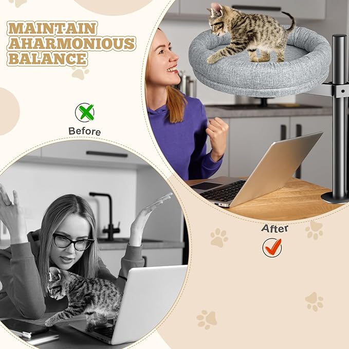 Cat Bed - with 360 Rotation & Adjustable Height - Soft & Comfortable - Indoor Cats Up to 40 lbs (Grey)