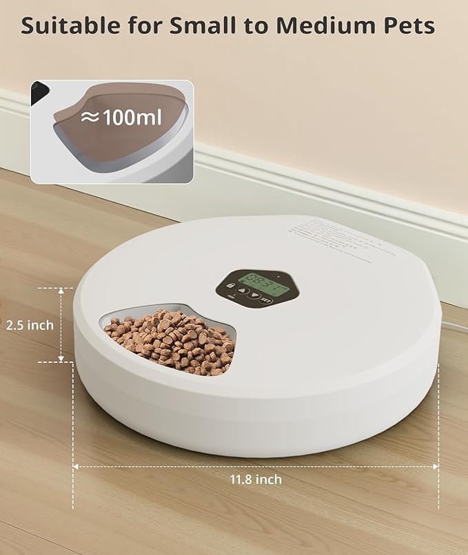 Automatic Cat Feeder,Dry and Wet Cat Food Dispenser,5 Meal Timed Programmable Pet Feeder,2 Ice Packs,Dual-Power Timed Auto Kitten & Small Dog Food Dispenser,Removable & Easy to Clean