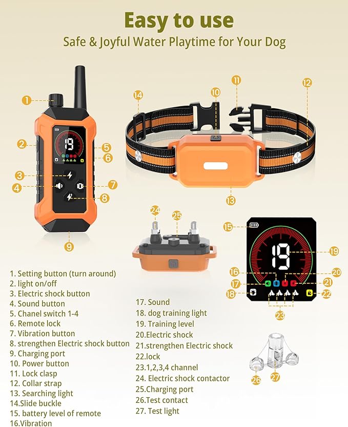 4 Dog Training Collar with Remote Control(5–150Lbs), 4400FT Waterproof Shock Collar for Dogs 4 Pack Rechargeable 5 Training Modes Electric Dog Collar with Light, E Collars for Small Medium Large Dogs