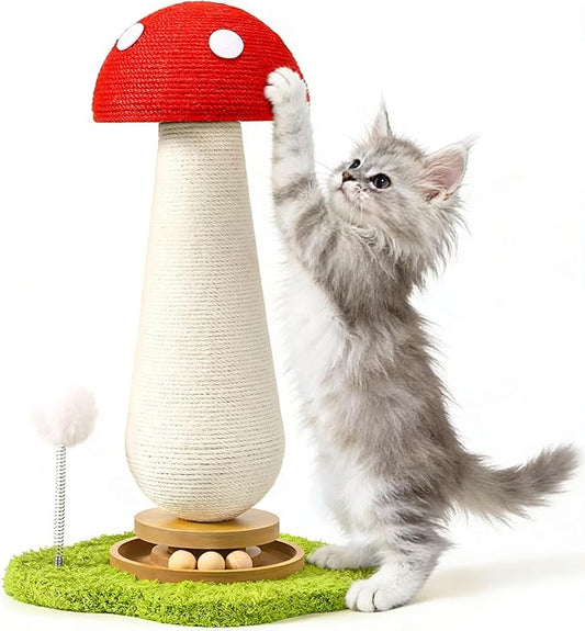 Cat Scratching Post for Indoor Cats,Cat Toys Scratcher Sisal Cat Scratch Posts for Kittens Adults with Interactive Track Ball & Spring Toy