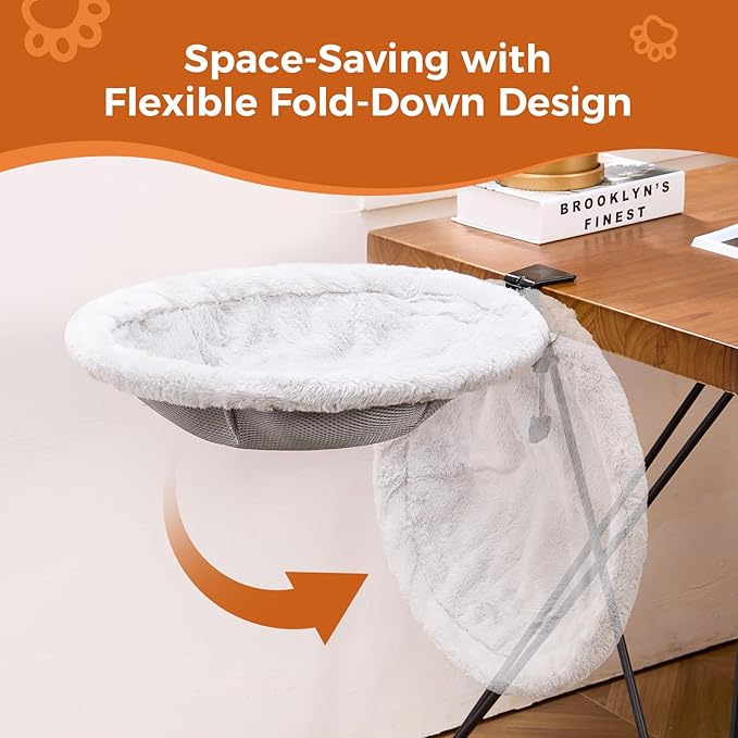Cat Desk Bed for Remote Workers, Gamers, and Office Staff - 90° Foldable, Quality Sturdy Desk cat Bed for Indoor Cats, Comfortable Kitty Beds for Desk use, Supports up to 40lbs