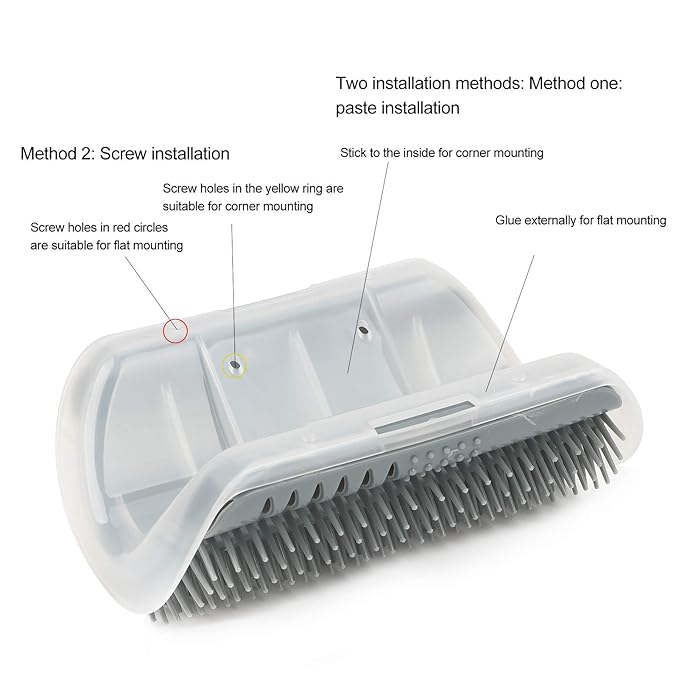 Cat Self Groomer Brush, Plastic Massage Comb with Soft 12.6x8.3cm - Easy Mount Wall Scratcher, Removes Loose Hair, Perfect for Cat Grooming and Play (Grey)