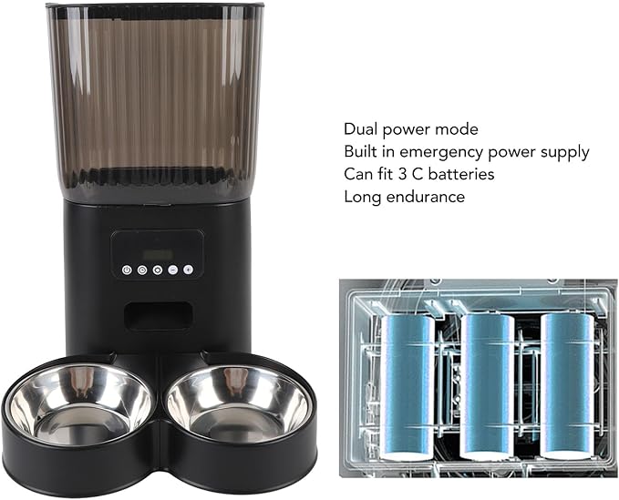 Automatic Cat Feeder,Timed Feeding Button Control Automatic Cat Food Dispenser Auto Pet Feeder with Stainless Steel Bowl for Dog Pet Indoor (Dual Bowls)