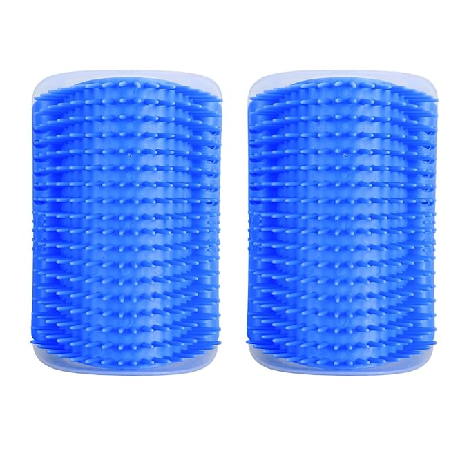 2PCS Self Grooming Cat Brush Interactive Toy Soft Cat Wall Corner Scratcher Massage Combs with Catnip (Blue)