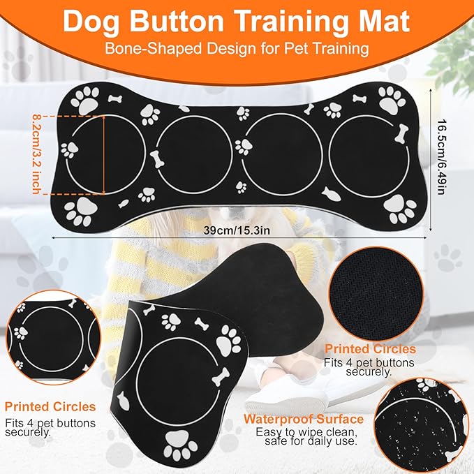 Dog Buttons for Communication, 8 Color Talking Button Set with 30s Recordable Voice, Pet Training Buzzers with 2 Bone-Shaped Mats & 2 Stickers, Talking Buttons for Dogs & Cats (Batteries Not Included)