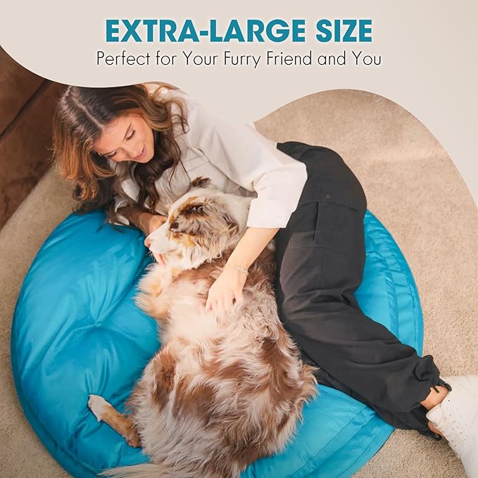 ClevaHome Orthopedic Dog Bed for Large Dogs, 36 inches Dual Layer Water Repellent Round Pet Bed with Washable Cover Nonslip Bottom（Mosaic Blue）