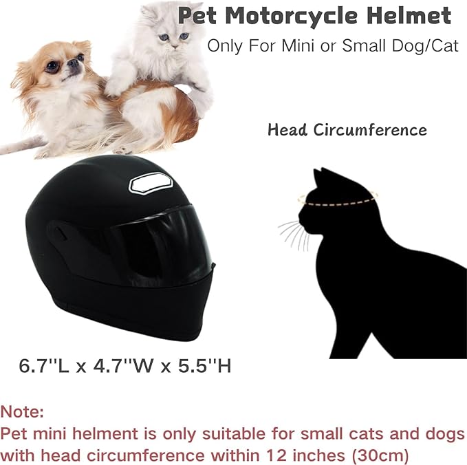 Pet Motorcycle Helmet for Cat/Dog, Full Face, Outdoor, Black
