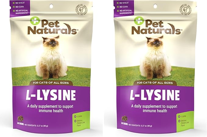 Pet Naturals Lysine for Cats,Chicken Flavor,60 Chews - Immune and Respiratory Support for Cats - No Wheat or Corn - Vet Recommended,(Pack of 2)