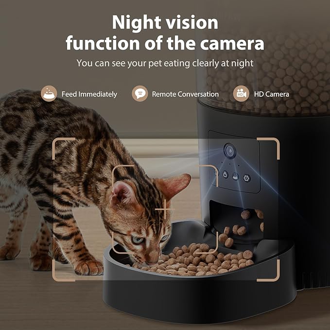 IMIPAW Automatic Cat Feeder with Camera and Water Fountain, HD AI Pet Recognition, APP Remote Control, Timed Food Dispenser, Two-Way Audio, Night Vision Function, 3L Fountains for Drinking with Filter