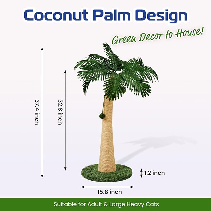 37.4-in Sisal Cat Scratching Post, Green/Brown