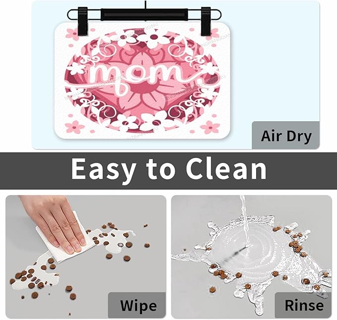 Dog Food Mats for Floors Absorbent Pet Cat Food Mat Happy Mother's Day Floral Gift Mom Cp Non Slip Dogs Bowl Mats for Water Dog Placemats Feeding Mat Pet Supplies 18X12In
