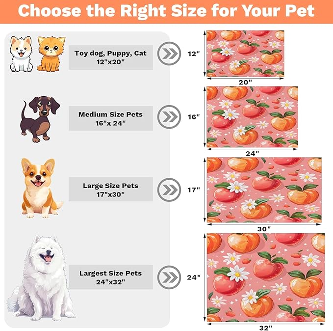 Peaches Dog Food Mat for Floors Absorbent Dog Bowl Mat for Food and Water Dispenser Quick Dry Cat Food Placemat Pet Supplies 16" x 24", Daisy Flowers