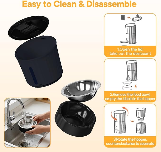 NEWBULIG Automatic Cat Feeder, 4L Timed Pet Feeders with 10s Voice Recorder, Dog Food Dispenser with APP Control, Dry Food, 10 Meals, Programmable 50 Portions, Dual Power Supply, Desiccant Bag
