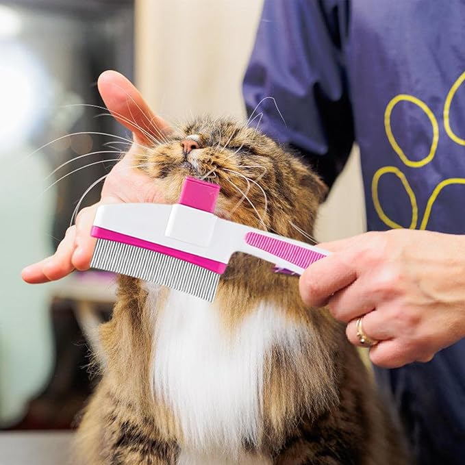 Cat Hair Brush for Dogs and Cats, Dog Grooming Supplies with Easy Release Button, Puppy Flea Cleaning Comb for Bathing Long and Short Hair Pets, Indoor Outdoor Removal, Soft Gentle Grooming Tool