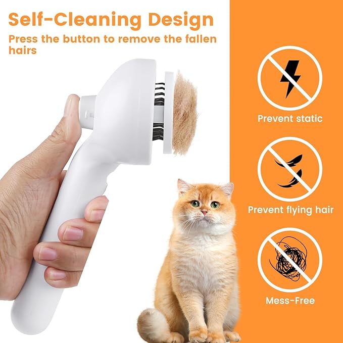Cat Steam Brush for Shedding, 3 In 1 Steam Cat Brush Self Cleaning, Dog Brush for Long and Short Hair Dogs and Cats, Pet Grooming Comb Remove Tangled Loose Hair, Type-C Fast Charging (White)